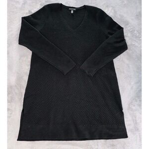 EILEEN FISHER 100% Merino Wool Black Sweater Dress Long Sleeve X-Small